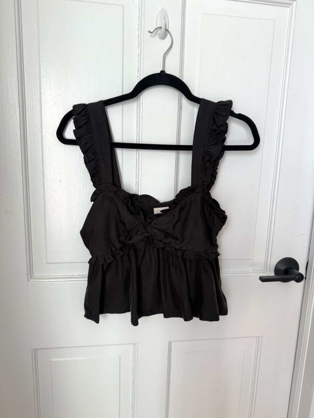 cinq a sept Black Ruffle-Strap Top